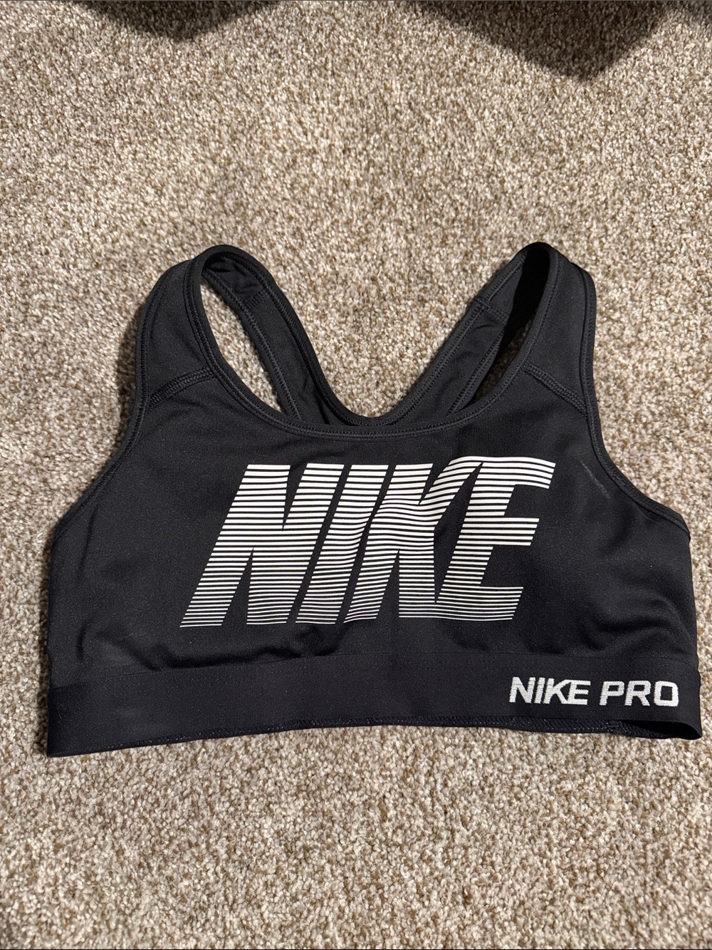 Nike Black Sports Bra with White Striped Logo